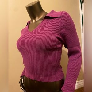Magenta purple top. Collared .